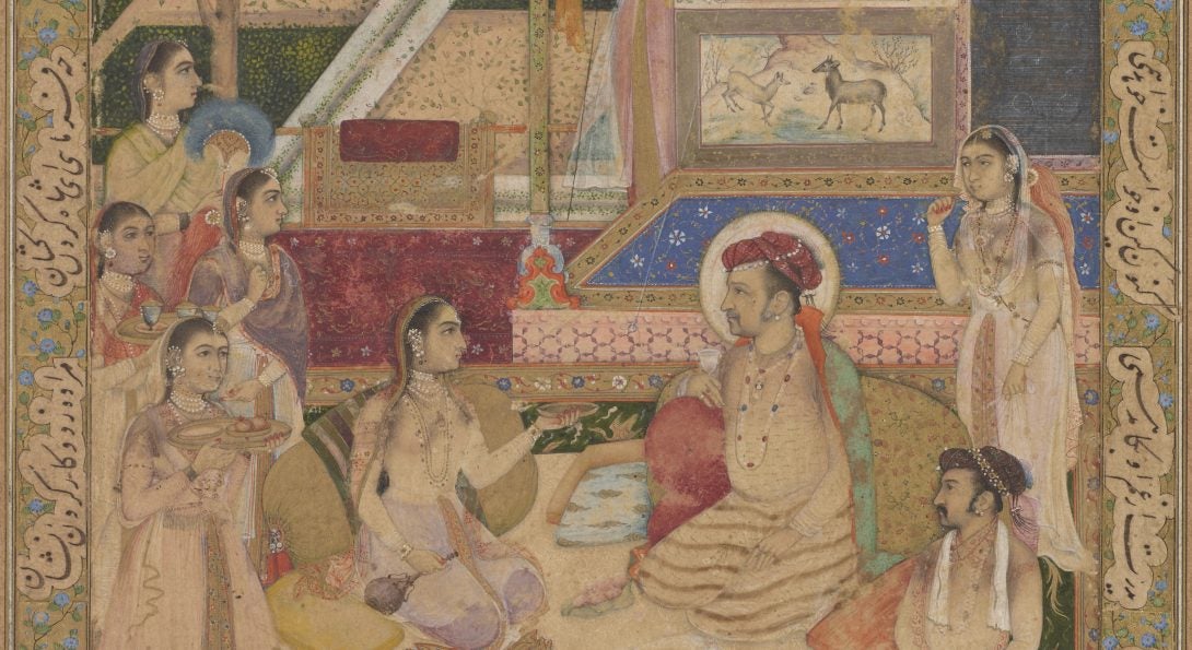 Jahangir and Prince Khurram Entertained by Nur Jahan, Album folio with painting