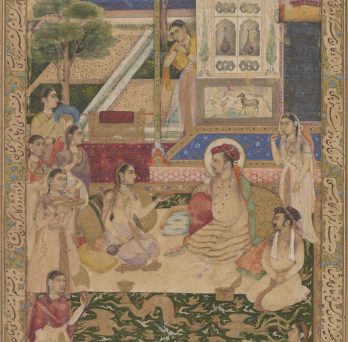 Jahangir and Prince Khurram Entertained by Nur Jahan, Album folio with painting
                  