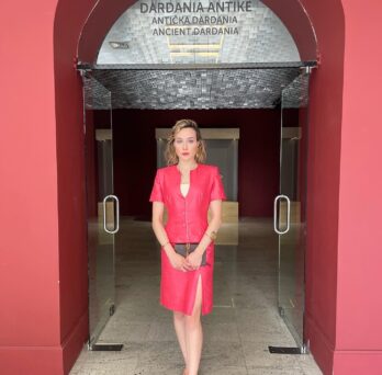Drita Kabashi  in front of the Ancient Dardania section of the National Museum of Kosova.
                  