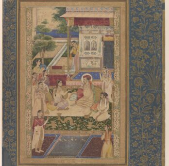 Mughal emperor Jahangir in a garden with women
                  
